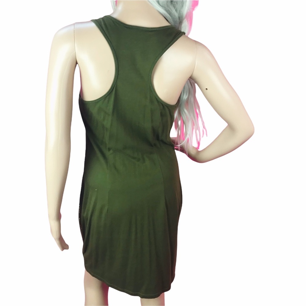 Jennifer‎ Lopez Army green Gold Crystal Stud Embellished Mini Dress Small - Picture 4 of 6